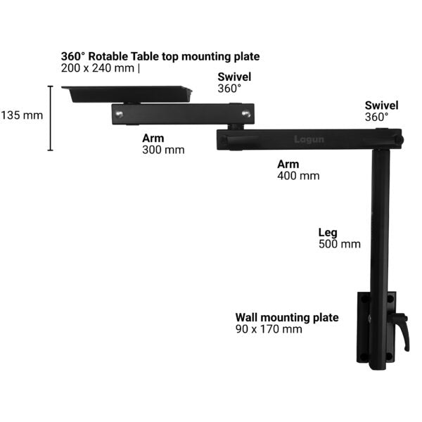 Pied de table Lagun (noir) avec deux bras et boulon