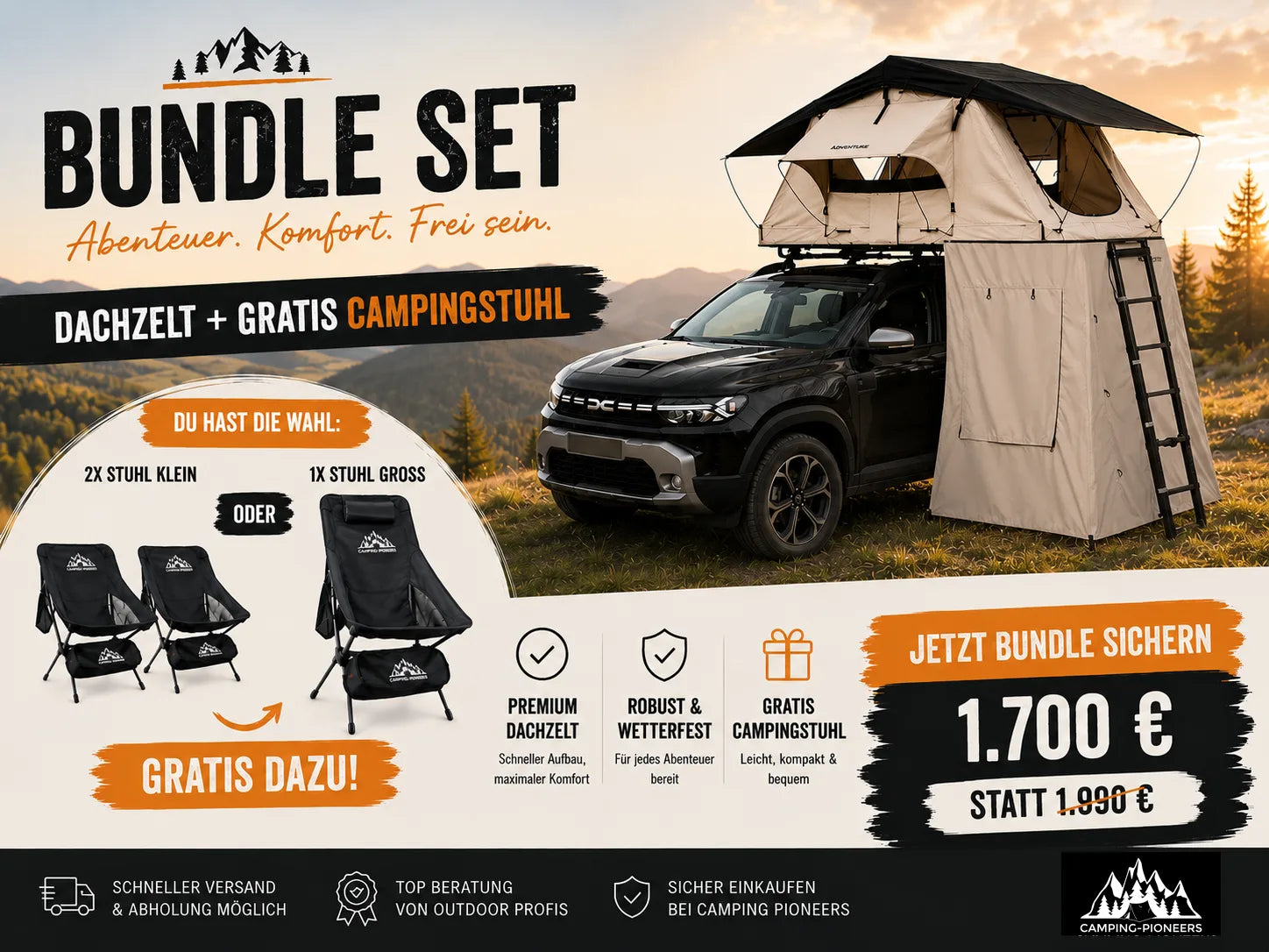 Horntools Dachzelt Track Festival Zelt *Set Bundle* Gratis Campingstühle