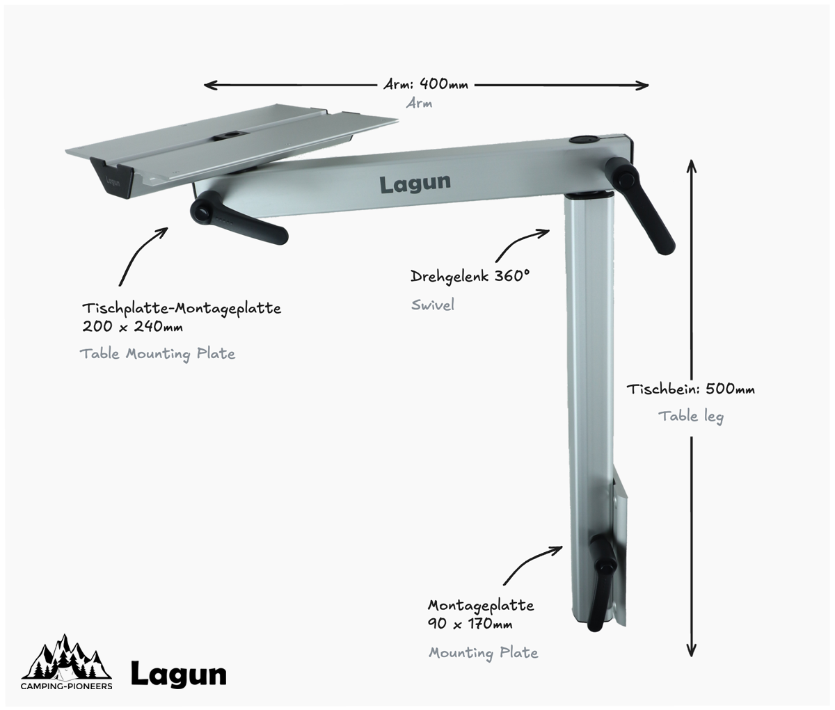 Pied de table Lagun argenté - Kit standard