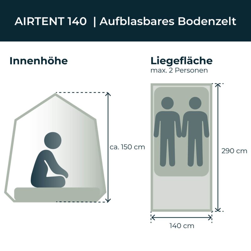 Vickywood Freistehendes Campingzelt aufblasbar 140 grau