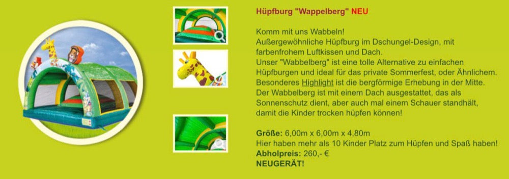 Hüpfburg Wappelberg im Dschungel-Design
